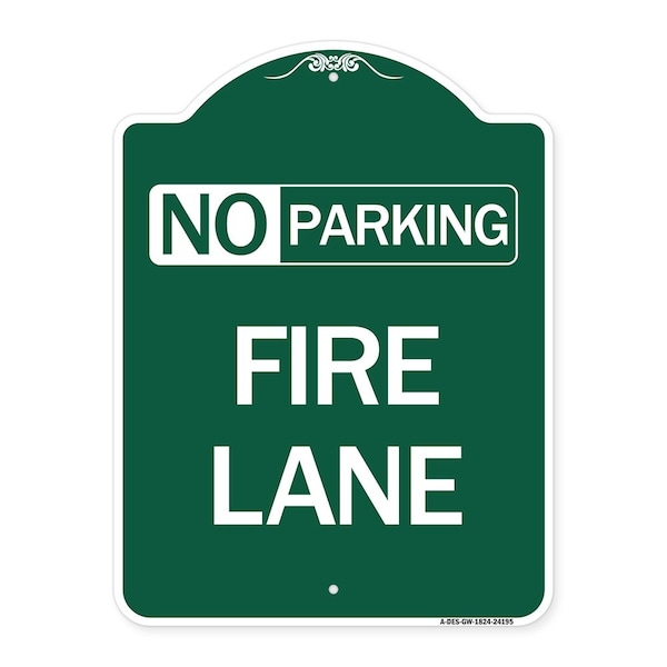 Signmission Delaware No Parking Fire Lane, Green & White Aluminum Architectural Sign, 18" x 24", GW-1824-24195 A-DES-GW-1824-24195 - main